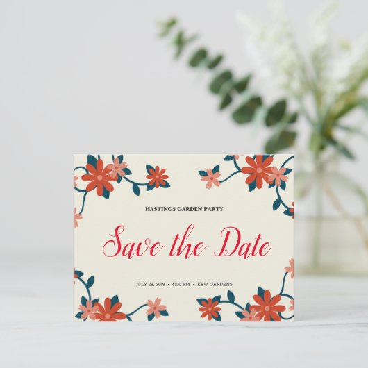 Persoonlijk - Floral Garden Party Save the Date Briefkaart (Staand voorkant)