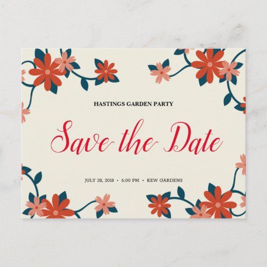 Persoonlijk - Floral Garden Party Save the Date Briefkaart (Voorkant)