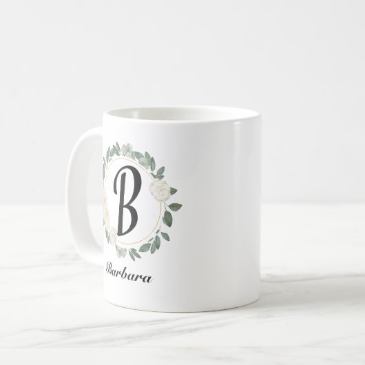 Persoonlijk Floral Monogram met naam Koffiemok (Voorkant links)