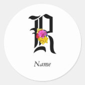 Persoonlijk Florale Monogram R + Naam Envelope Zeg Ronde Sticker (Voorkant)