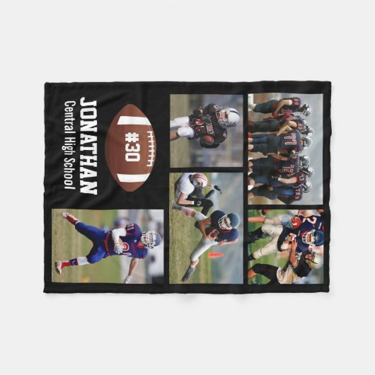 Persoonlijk Football 5 Foto Collage Naam # Team Fleece Deken (Voorkant (Horizontaal))