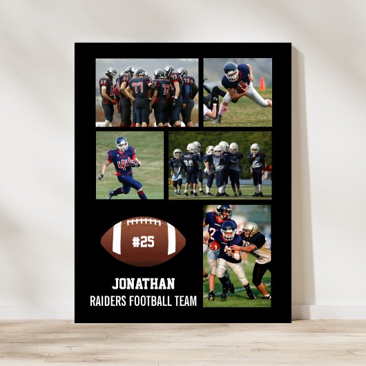 Persoonlijk Football 5 Foto Collage Name Team # Poster