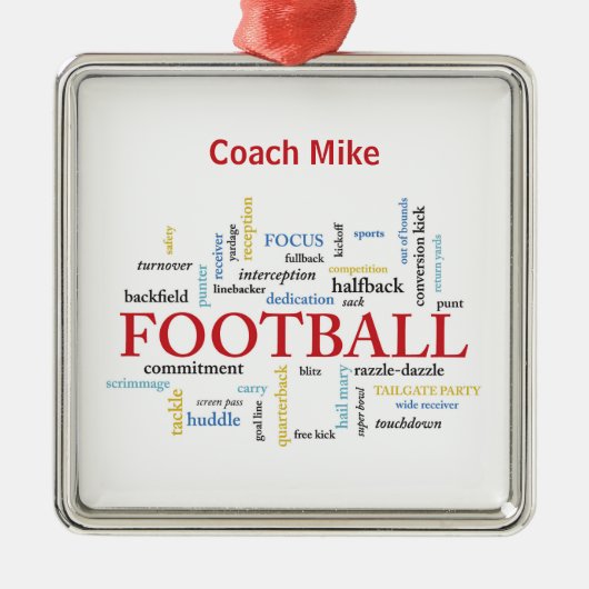 Persoonlijk, Football Coach Dank u in woorden Metalen Ornament (Voorkant)