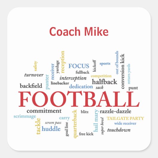 Persoonlijk, Football Coach Dank u in woorden Vierkante Sticker (Voorkant)