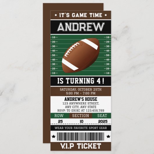 Persoonlijk Football Ticket Verjaardagsuitnodiging Kaart (Voorkant / Achterkant)
