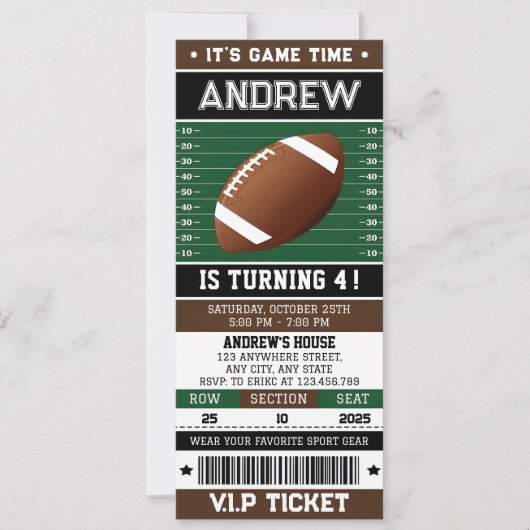 Persoonlijk Football Ticket Verjaardagsuitnodiging Kaart (Voorkant)