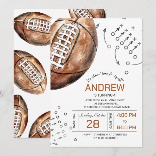 Persoonlijk football verjaardagsfeestje kaart (Voorkant / Achterkant)