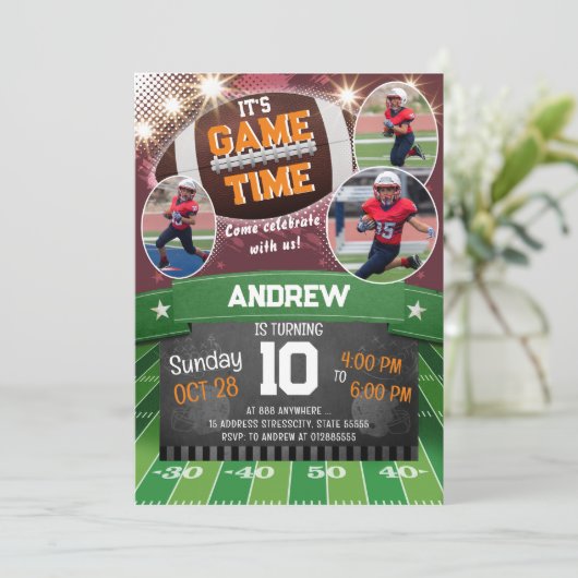 Persoonlijk football verjaardagsfeestje met foto kaart (Staand voorkant)