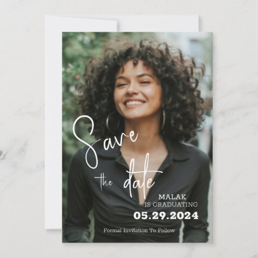 Persoonlijk foto-Afstuderen Save The Date (Voorkant)