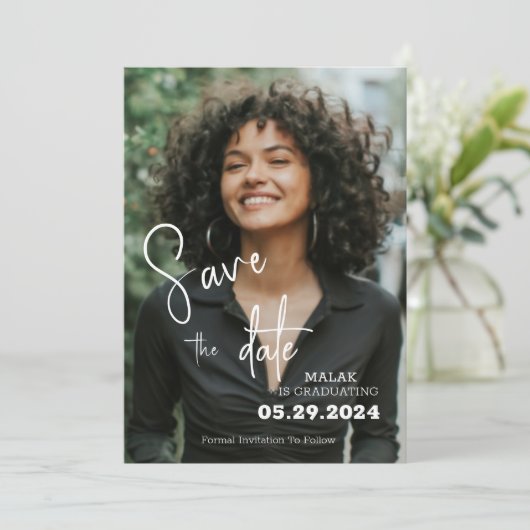 Persoonlijk foto-Afstuderen Save The Date (Staand voorkant)
