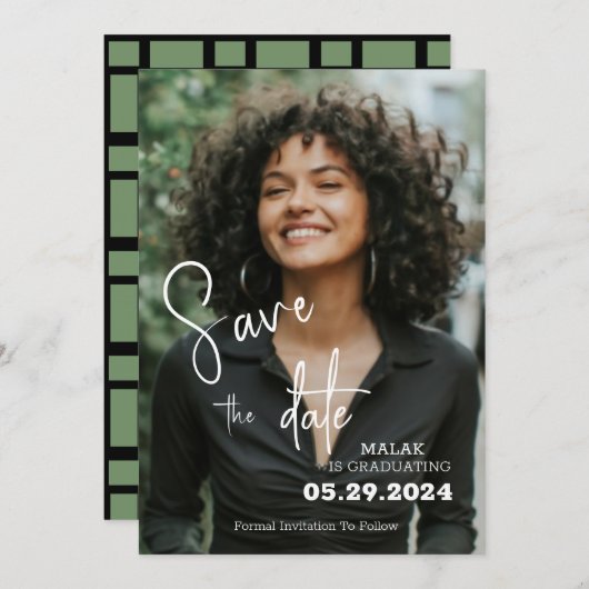 Persoonlijk foto-Afstuderen Save The Date (Voorkant / Achterkant)