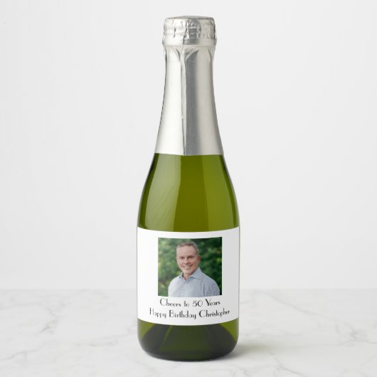 Persoonlijk Foto Birthday Party Him Her Mini Sparkling Wijnetiket (Voorkant)