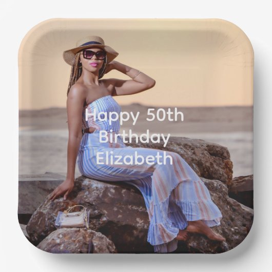 Persoonlijk Foto Birthday Zijn Haar Papieren Bordje (Voorkant)