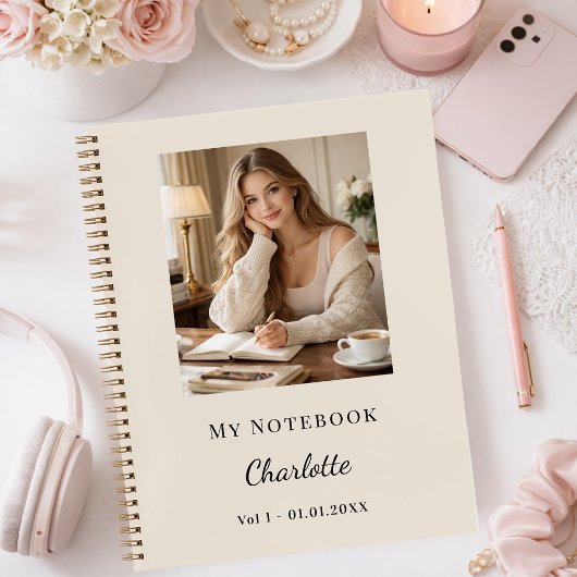Persoonlijk foto champagnekleurig beige Script jou Notitieboek
