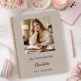 Persoonlijk Foto Mocha Taupe Script Dagboek Notitieboek