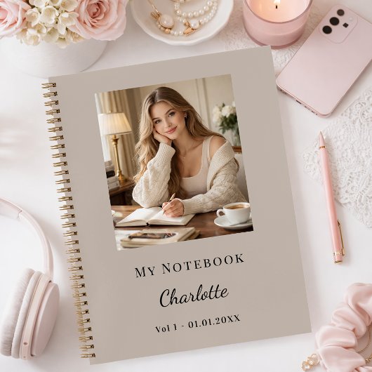 Persoonlijk Foto Mocha Taupe Script Dagboek Notitieboek