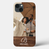 Persoonlijk foto-monogram warm bruin houtstructuur Case-Mate iPhone case (Achterkant)