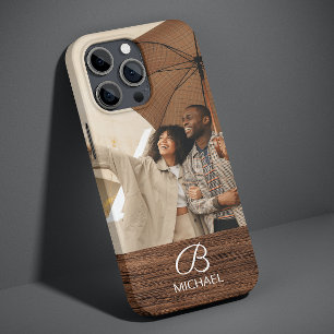 Persoonlijk foto-monogram warm bruin houtstructuur Case-Mate iPhone case