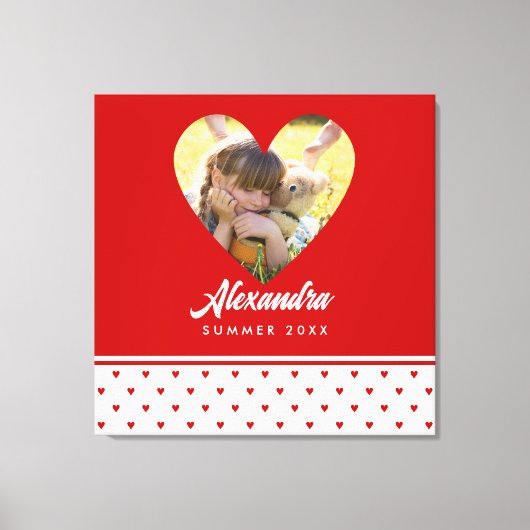 Persoonlijk Foto Red Heart Lijst Modern Birthday Canvas Afdruk (Voorkant)