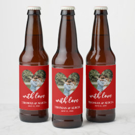 Persoonlijk Foto Red Heart Lijst Modern Wedding Bier Etiket