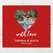 Persoonlijk Foto Red Heart Lijst Modern Wedding Bier Etiket (Enkel label)