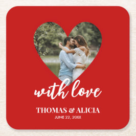 Persoonlijk Foto Red Heart Lijst Modern Wedding Kartonnen Onderzetters