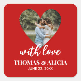 Persoonlijk Foto Red Heart Lijst Modern Wedding Vierkante Sticker
