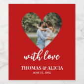 Persoonlijk Foto Red Heart Lijst Modern Wedding Wijn Etiket (Enkel label)