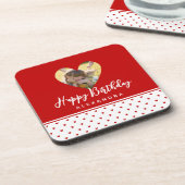 Persoonlijk foto rood hart frame moderne verjaarda bier onderzetter (Linkerzijde)