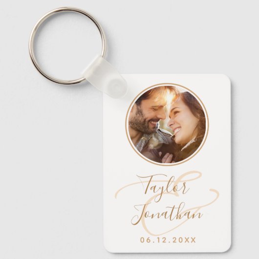 Persoonlijk Foto Roos Gold Modern Chic Wedding Sleutelhanger (Voorkant)