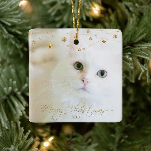 Persoonlijk foto van voetfoto's met gouden kerst keramisch ornament (Boom)