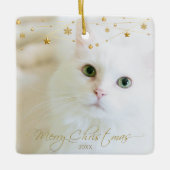 Persoonlijk foto van voetfoto's met gouden kerst keramisch ornament (Voorkant)