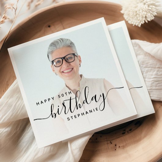 Persoonlijk Foto Zwarte Script 50ste Verjaardag Servet