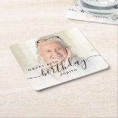 Persoonlijk Foto Zwarte Script 80e Verjaardag Kartonnen Onderzetters (Schuin)
