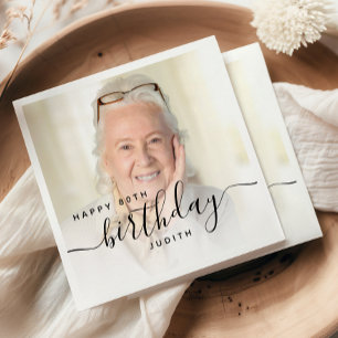 Persoonlijk Foto Zwarte Script 80e Verjaardag Servet