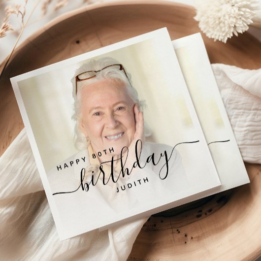 Persoonlijk Foto Zwarte Script 80e Verjaardag Servet
