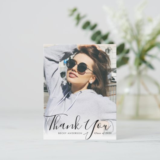 Persoonlijk fotobekleed afstuderen dank u briefkaart (Staand voorkant)