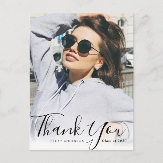 Persoonlijk fotobekleed afstuderen dank u briefkaart (Voorkant)