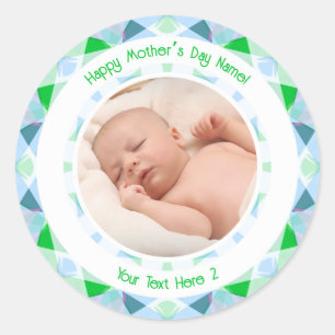 Persoonlijk fotobericht Blauwgroene Moederdag Ronde Sticker