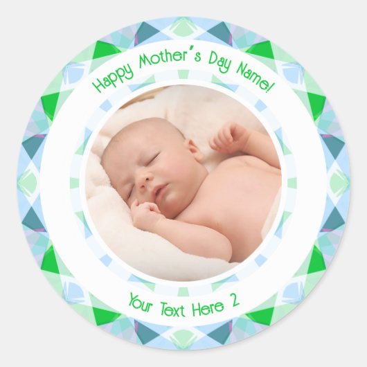 Persoonlijk fotobericht Blauwgroene Moederdag Ronde Sticker (Voorkant)
