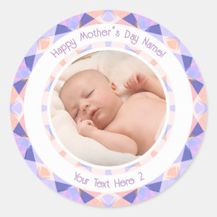 Persoonlijk Fotobericht Paars Moederdag Ronde Sticker