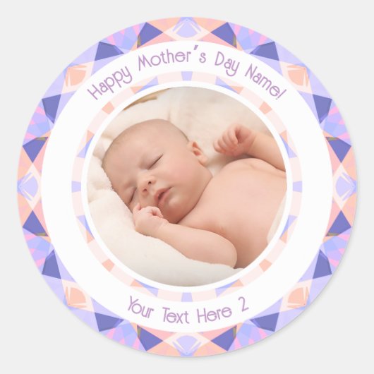 Persoonlijk Fotobericht Paars Moederdag Ronde Sticker (Voorkant)