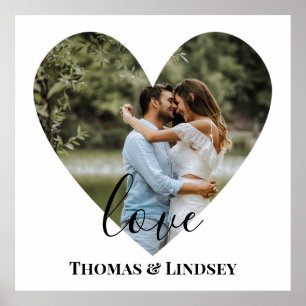 Persoonlijk fotohartframe met moderne kalligrafie poster