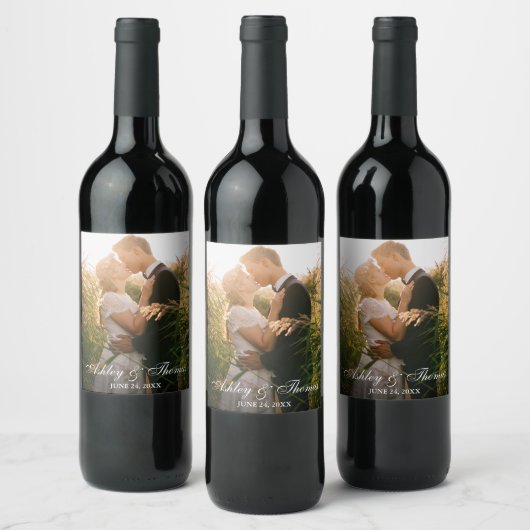Persoonlijk fotohuwelijk wijn etiket (Flessen)