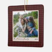 Persoonlijk fotokader met kerstrode ruit keramisch ornament (Links)