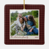 Persoonlijk fotokader met kerstrode ruit keramisch ornament (Achterkant)