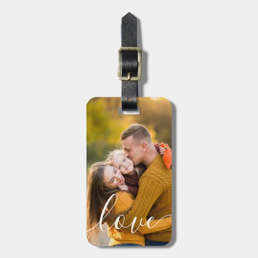 Persoonlijk Fotoscript met de tekst Liefde Bagagelabel (Voorkant verticaal)