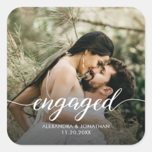 Persoonlijk fotoscript Verloving Feest Vierkante Sticker