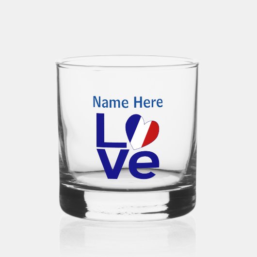 Persoonlijk Franse Blauwe LIEFDE Hart Vlag Whisky Glas (Voorkant)