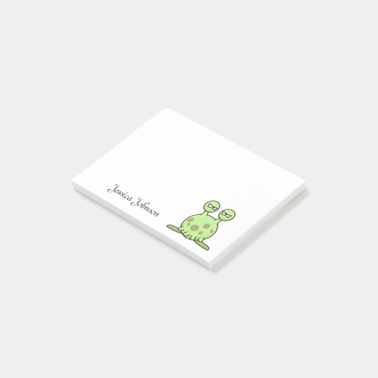 Persoonlijk Funny Cute Green Alien-notepad Post-it® Notes (Schuin)